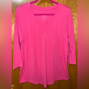 Susan Graver Weekend Essentials pink Comfy Cotton v-neck tunic Medium Petite